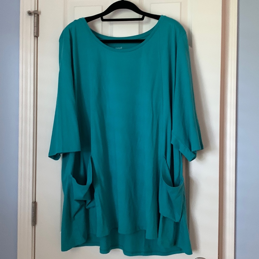 Teal Cotton Pure Jill Women’s Tunic with Pockets (Plus Size)